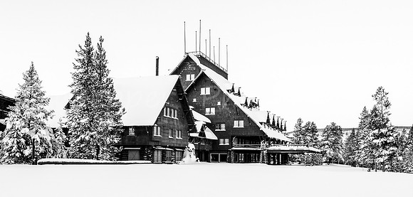 Peaceful Old Faithful Inn B+W
